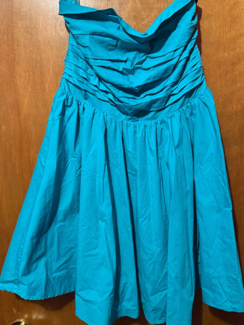 Wayf Turquoise Strapless Pleated Fit-and-Flare Dress
